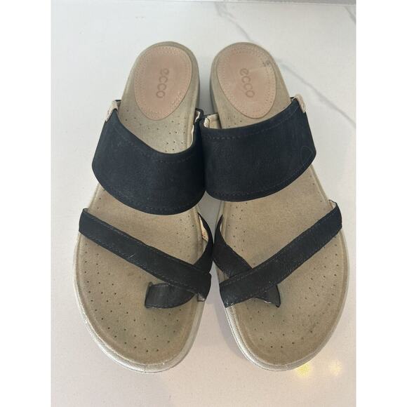 ECCO Flip Flop Thong Toe Sandals Black Leather Women's Size 38 - Picture 2 of 7